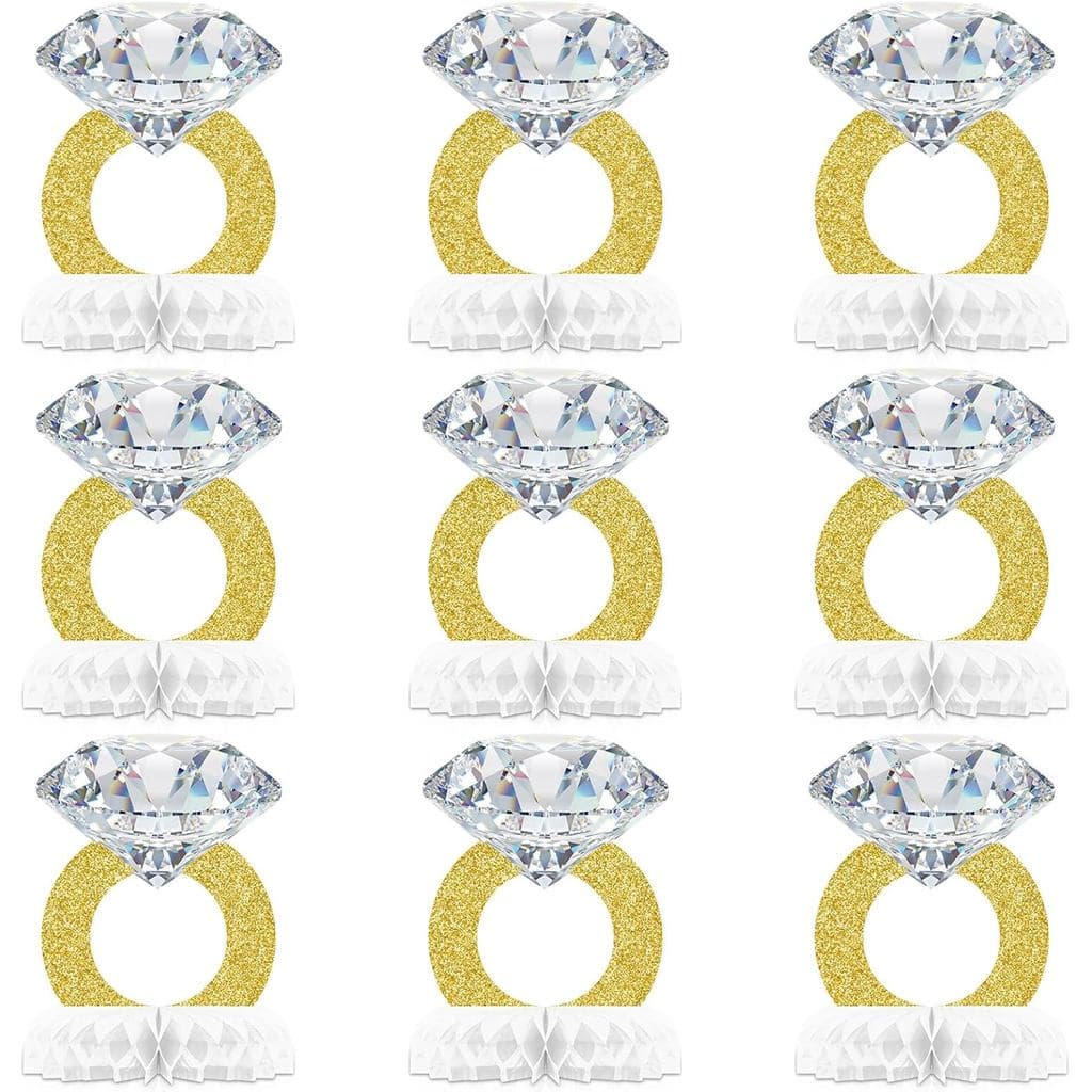 Faccito 9 Peças de Anéis de Diamante Decorativos para Festa de Noivado, Despedida de Solteira, Chá de Panela e Decoração
