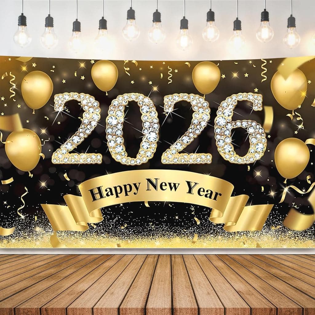 Banner de Feliz Ano Novo 2026 - 72x44 Polegadas, Painel Extra Grande de Feliz Ano Novo, Decorações de Ano Novo 2026, Dec