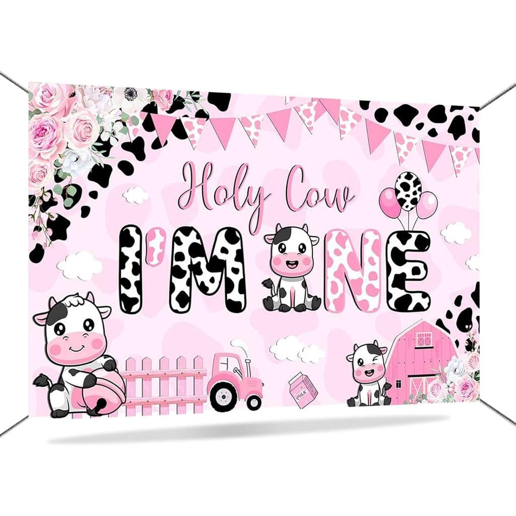 Mocsicka Holy Cow I'm One Banner de Aniversário Decorações para Meninas Meu Primeiro Rodeio Fundo de Fotografia Floral c