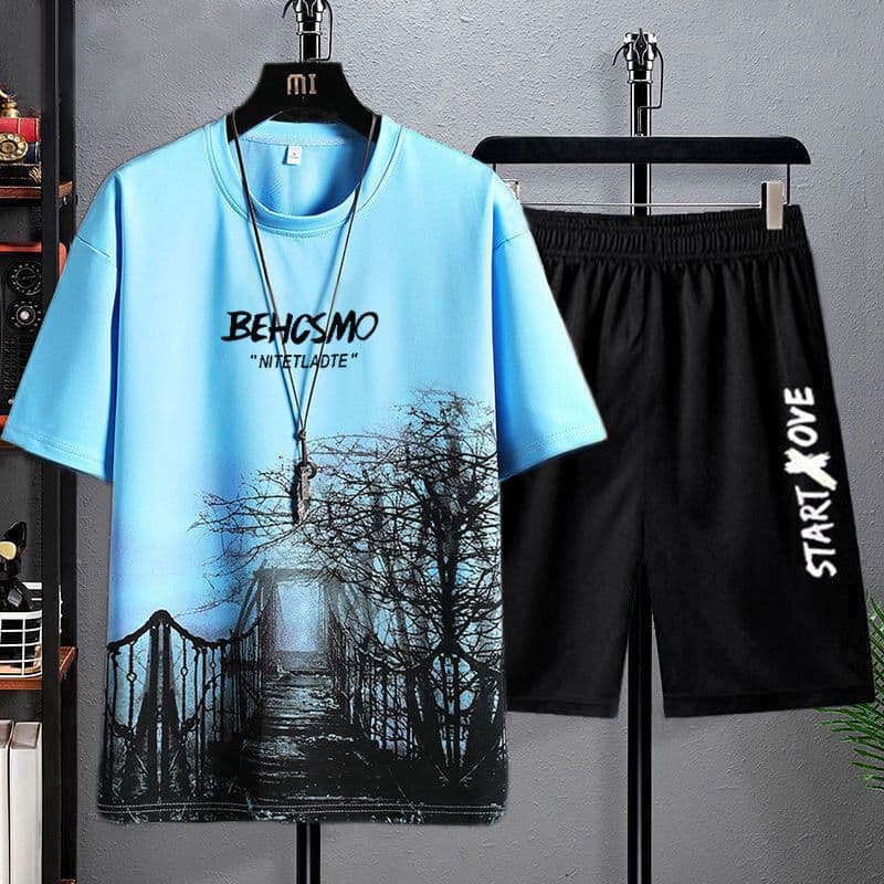 Roupas masculinas de verão moda novo estilo Street Wear terno de seda gelo ins Casual verão All-Match juventude masculin