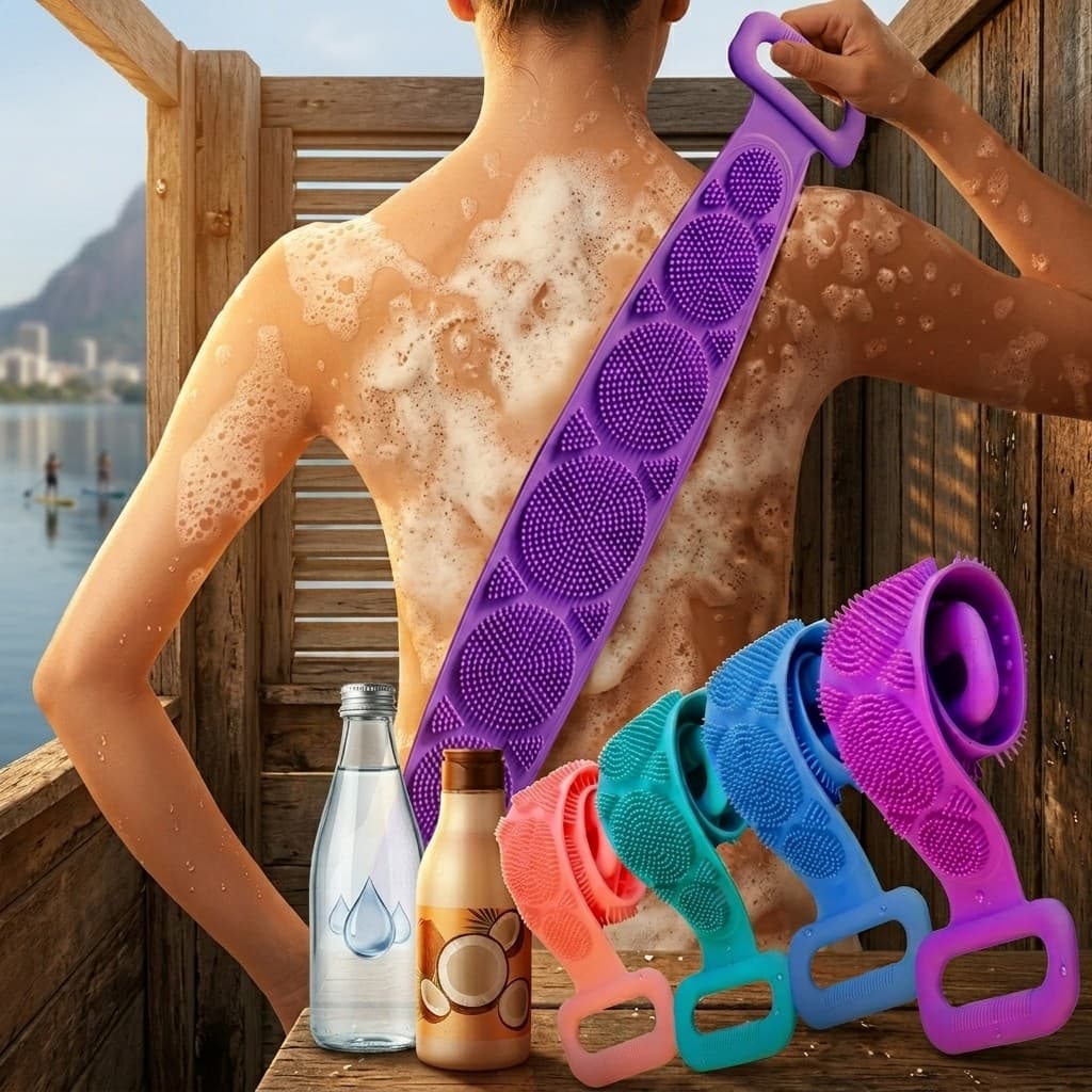 Esponja De Banho Silicone Lava Costas Bucha Esfoliante Escova Massageadora Corporal Macia Toalha Higiene Banheiro