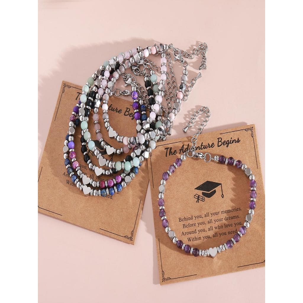 Pulseira lápis-lazúli pedra Natural frisada cerimônia de formatura feminino aço inoxidável amor grânulo pulseira graduaç