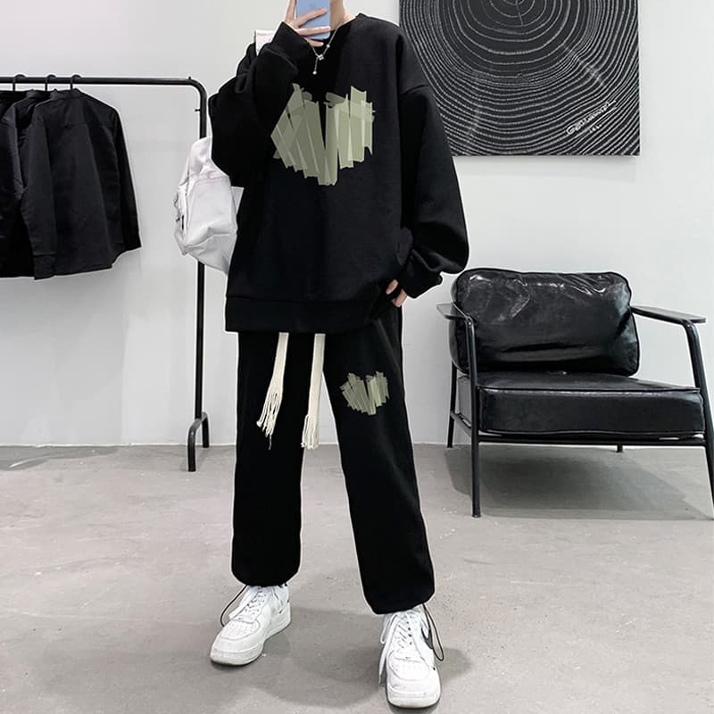 Moletom frito rua High-End terno masculino rufião bonito Waffle adolescente esportes masculino Wear combinando um conjun