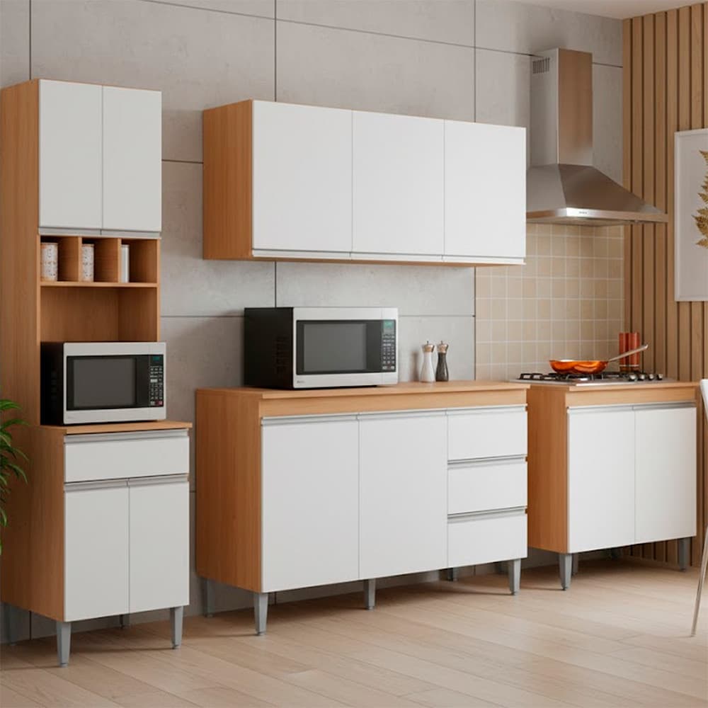 Conjunto Kit Cozinha Completa Balco Pia sem Tampo Armrio Areo Balco Cooktop e Armrio Paneleiro AJL Mveis