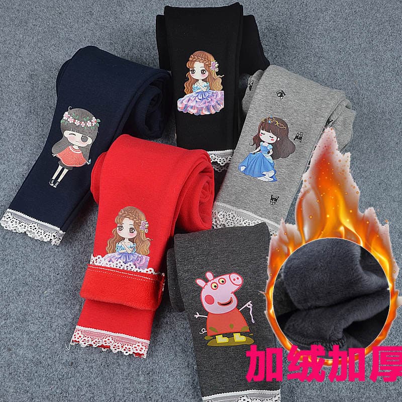 Outono inverno meninas Leggings mais veludo engrossado calças quentes 6 All-Match 2-8 anos de idade crianças 3 calças 4