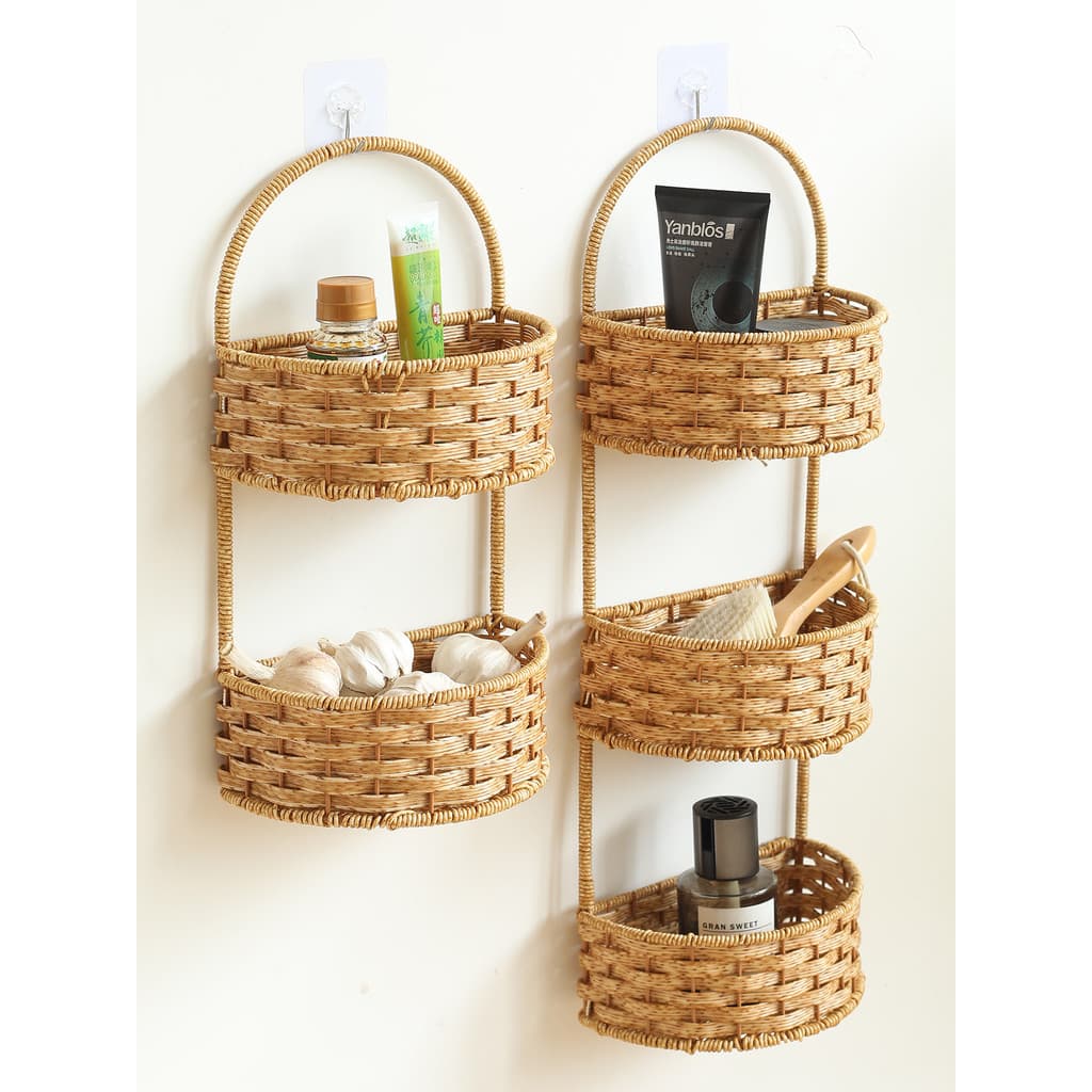 Kens Rattan cozinha gengibre alho tempero garrafa cesta de armazenamento Multi-camada prateleira do banheiro decoração a