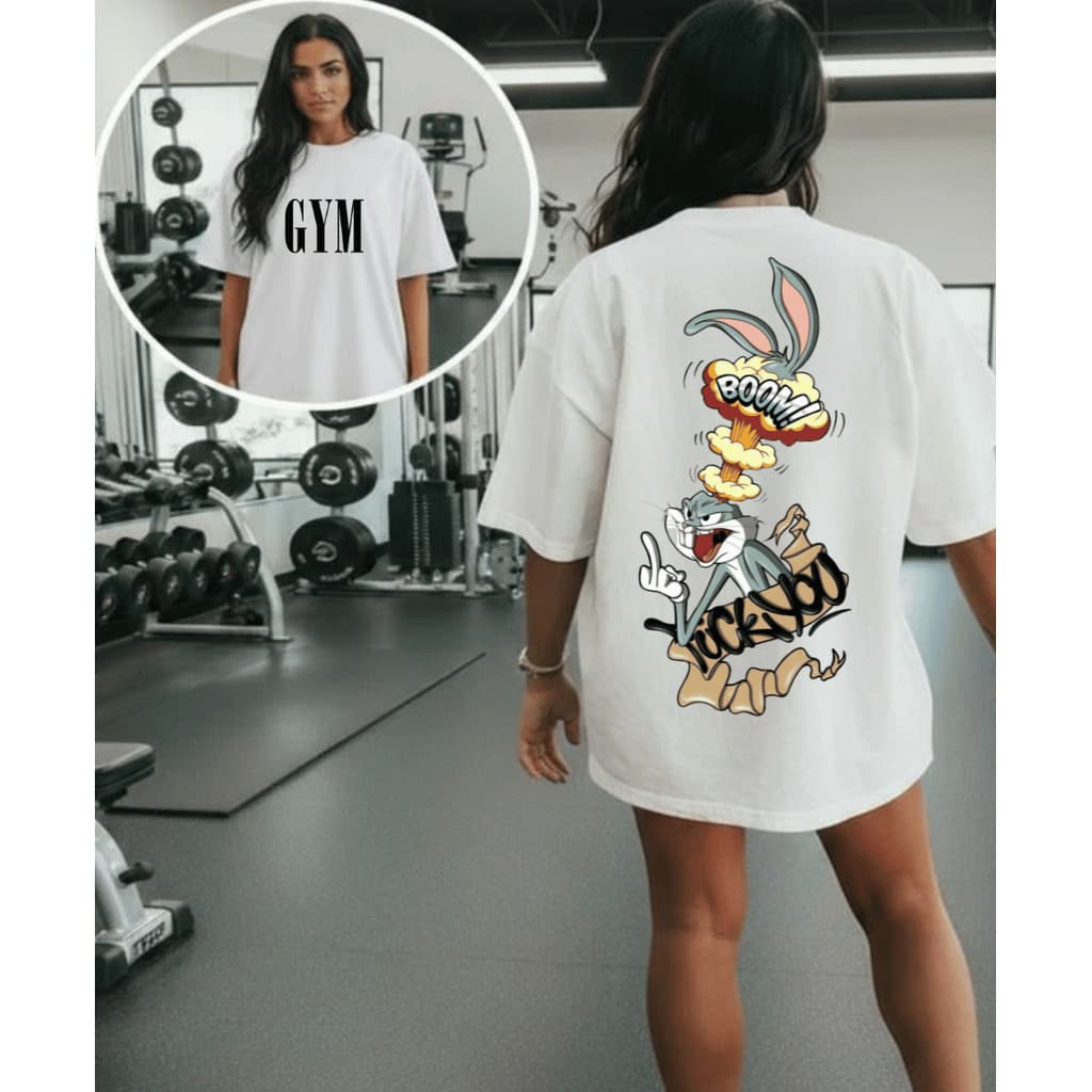 Camiseta Camisa Tshirt 100% Algodão Gym Treino Academia Musculação Solta Fitness Desenho Animado Boom