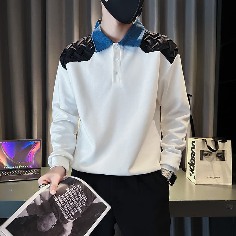 High-End lapela moletom masculino street wear Casual camisa POLO de manga comprida 2022 outono inverno novo estilo stree