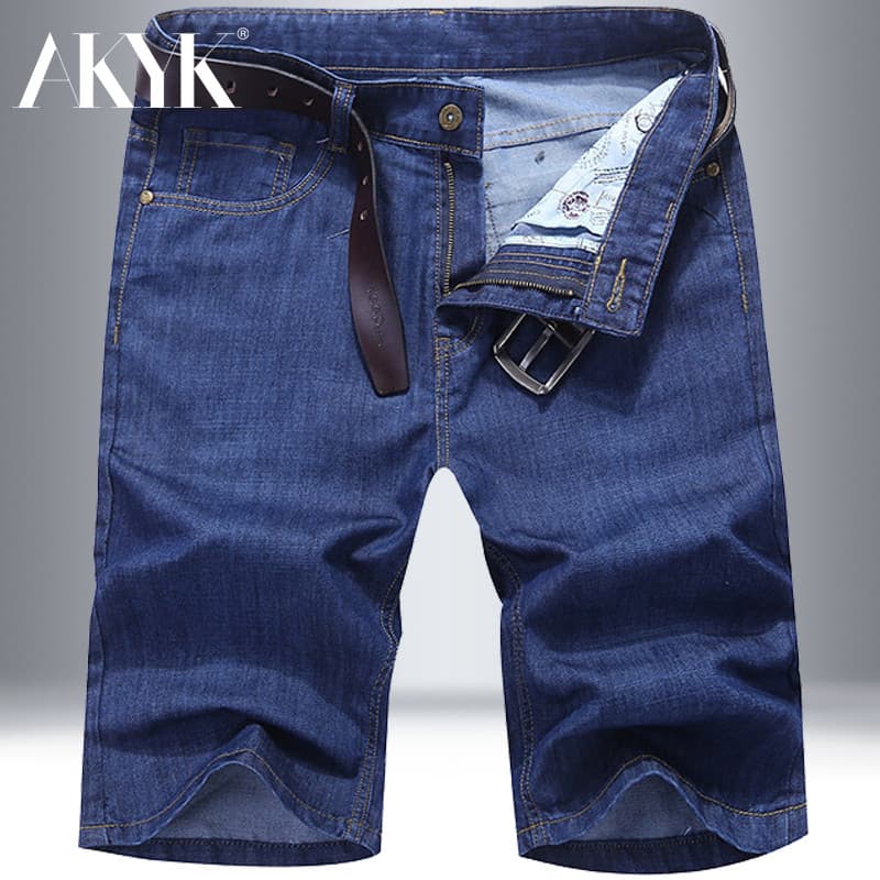 Calças de brim de verão Shorts masculinos finos soltos em linha reta calças cortadas tamanho grande puro algodão jovens