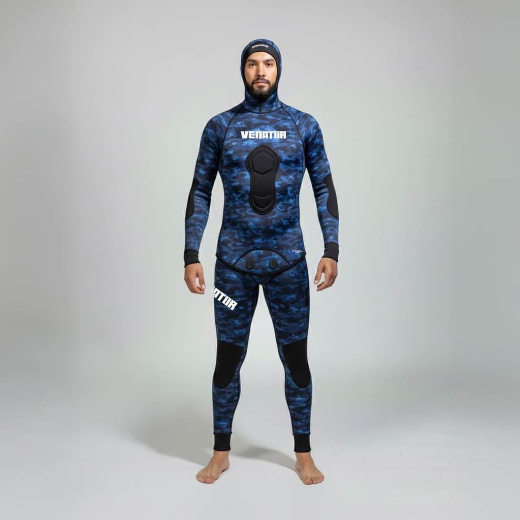 Conjunto Calça Jaqueta Neoprene 3.5mm Pesca Sub Dive Motion Venator Open Cell - Camo Blue