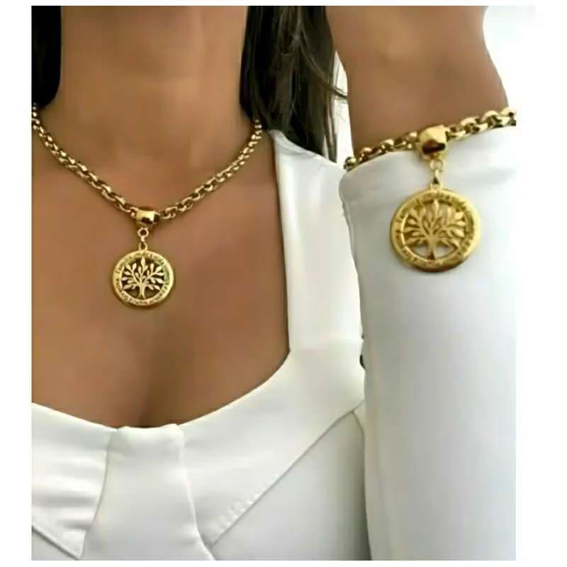 kitConjunto Árvore da Vida Dourado Colar e Pulseira | Símbolo de Família e Amor
