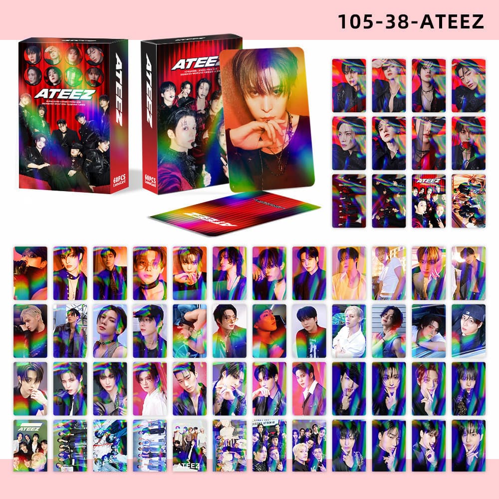 60 ATEEZ Grupo Masculino Cartão Laser Cartão Flash KPOP Star Collection Cartão Mercadoria Cartão LOMO