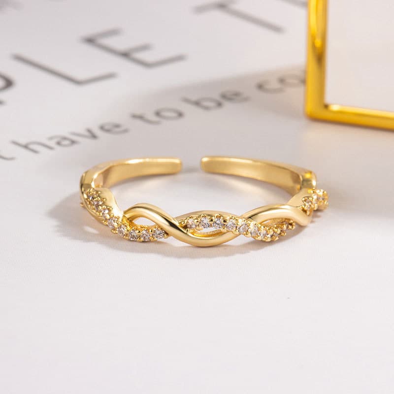 Diamante trançado torção anel aberto feminino luz luxo High-End tamanho ajustável All-Match temperamento presente de ani
