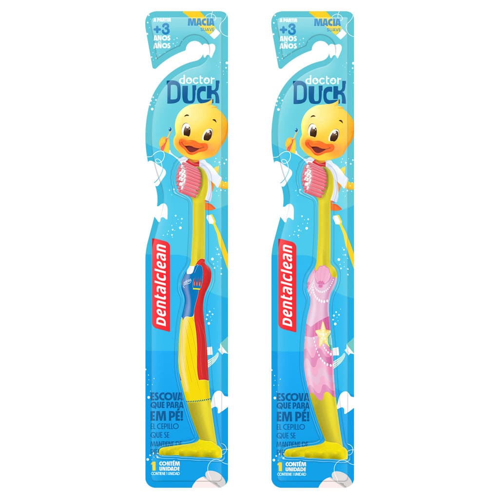 Escova Dental Infantil Dr. Duck Menina Dentalclean Cerdas Suaves com Base Divertida