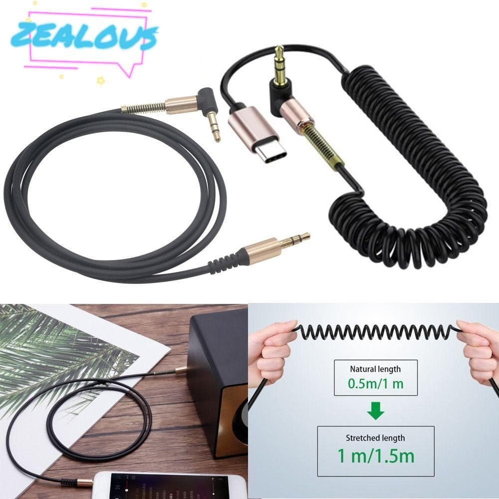 Cabo Auxiliar ZEALOUSSS , De Áudio Tipo C De 3.5 Mm A Fio Preto Para Celular