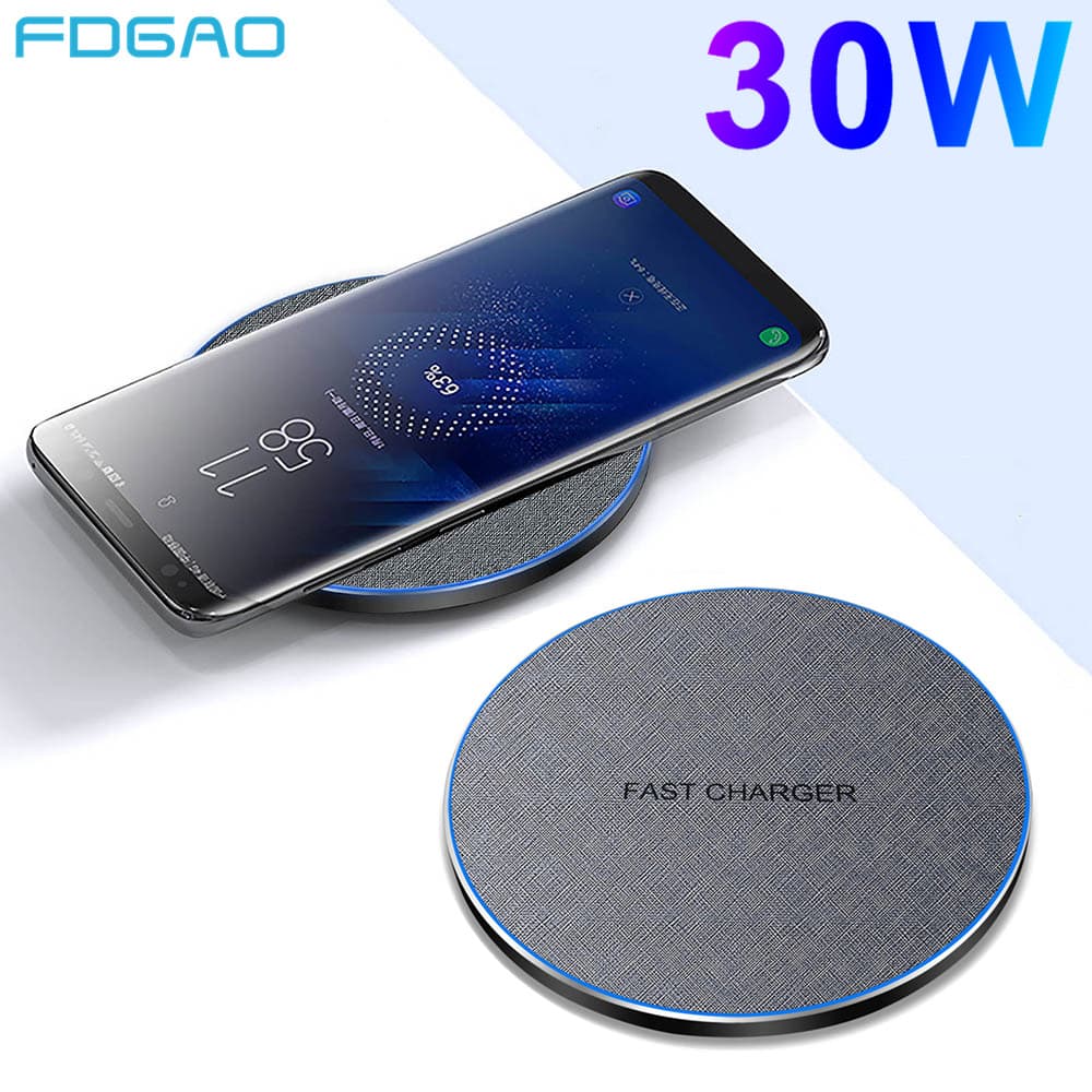 QXZ 30W Qi Carregador Sem Fio Para IPhone 14 13 12 11 XS XR X 8 Airpods Pro Tipo C Indução Almofada De Carregamento Rápi