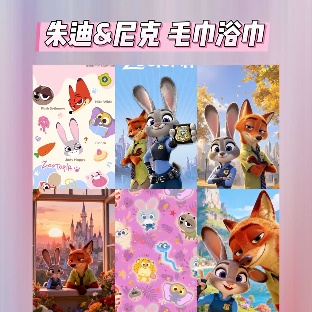 Crazy Animal City Toalha de banho fofa Conjunto de duas peças Toalha macia de secagem rápida absorve água Nick e Judy To