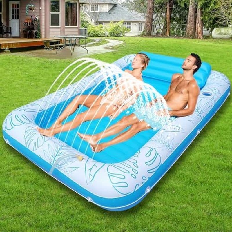 Espreguiçadeira Inflável Extra Grande Para Piscina De Bronzeamento De 85 " x 57 " Com Sprinkler & amp ; Porta-Copos , Ja