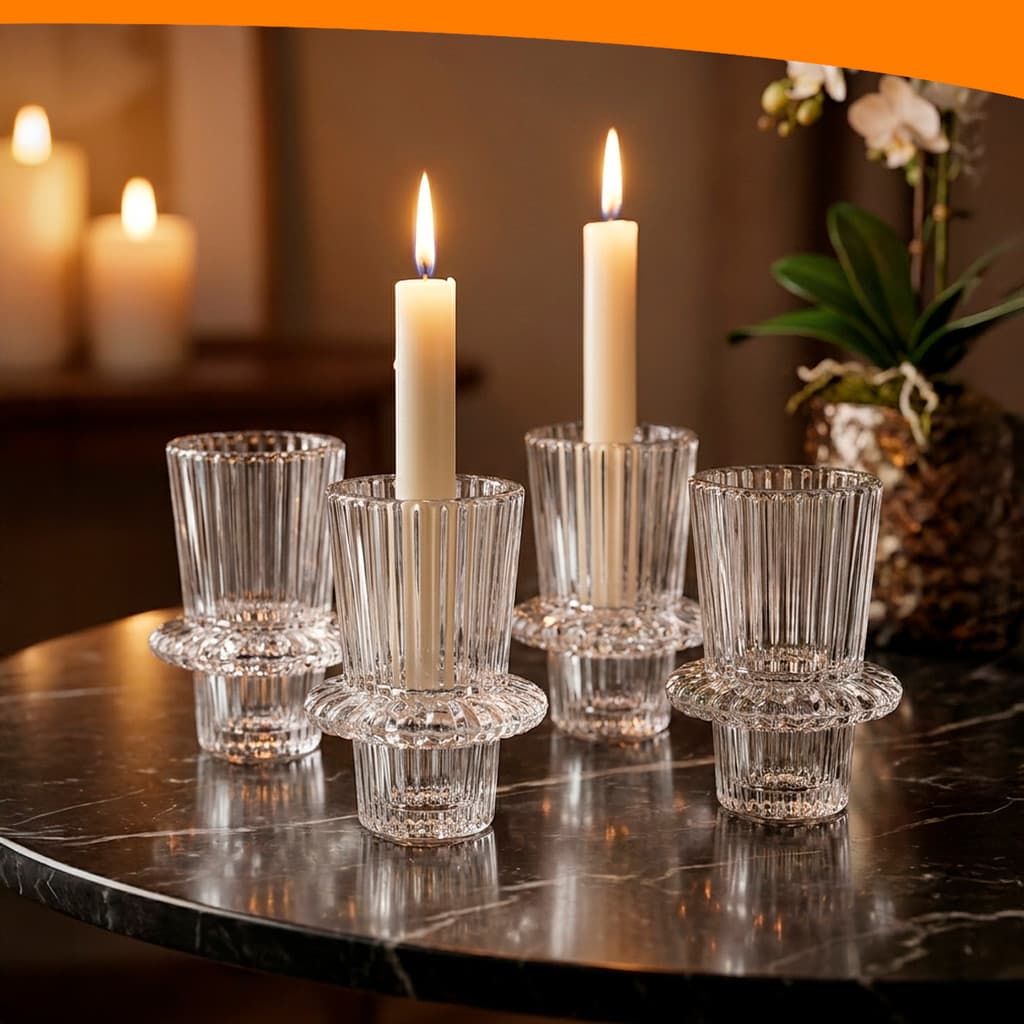 Conjunto Castiçal De Vidro Decorativo 1/2/3 Unidades Porta Vela Texturizado Elegante Filial