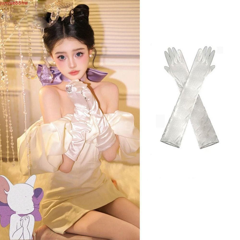 JUNYUE Luvas Longas De Cetim , De Noiva Vintage De Renda Para Casamento Brancas De Dedo Longo Elásticas Doces Jantar