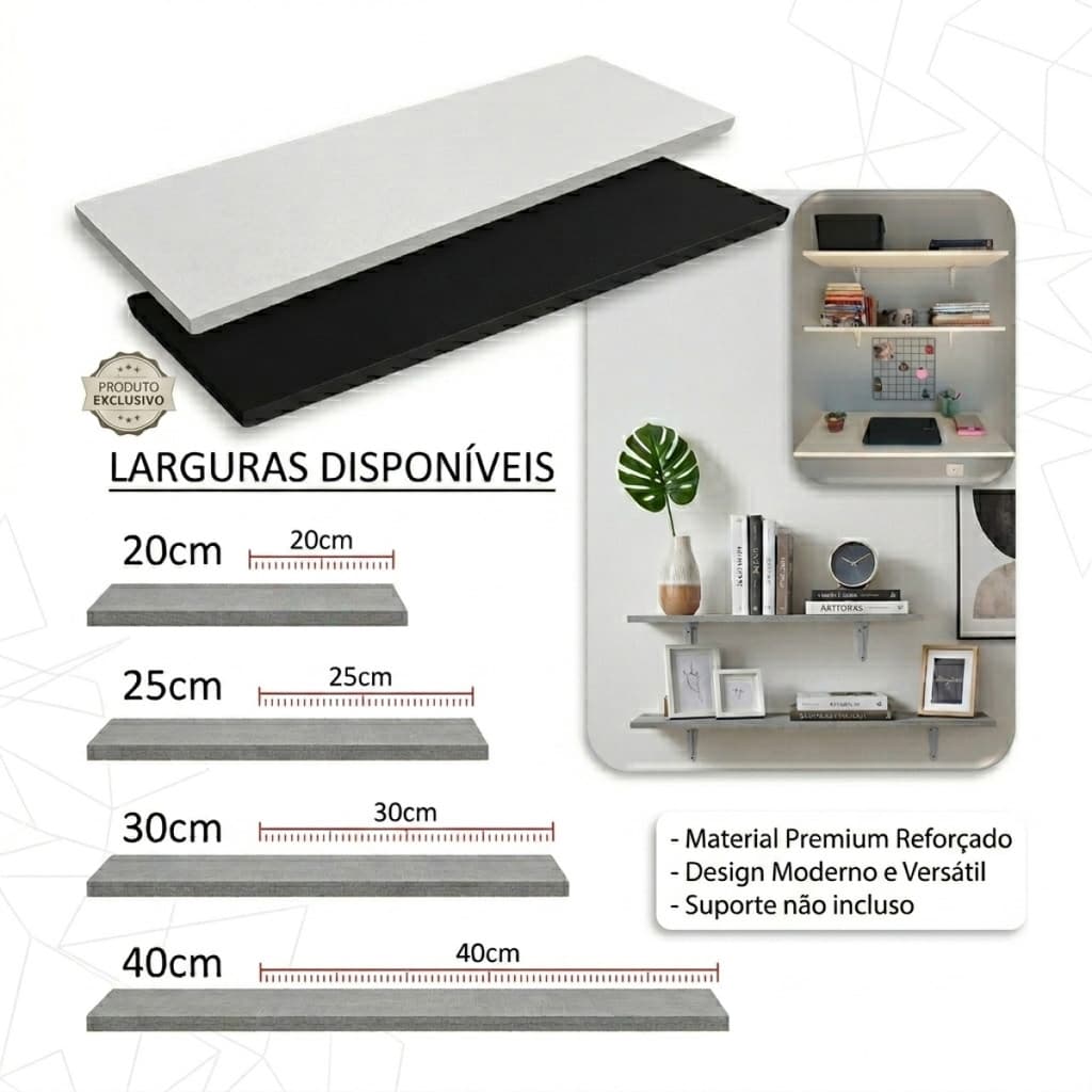Prateleira Lisa 15mm MDF MDP – Branco/Preto – Ideal para Organização
