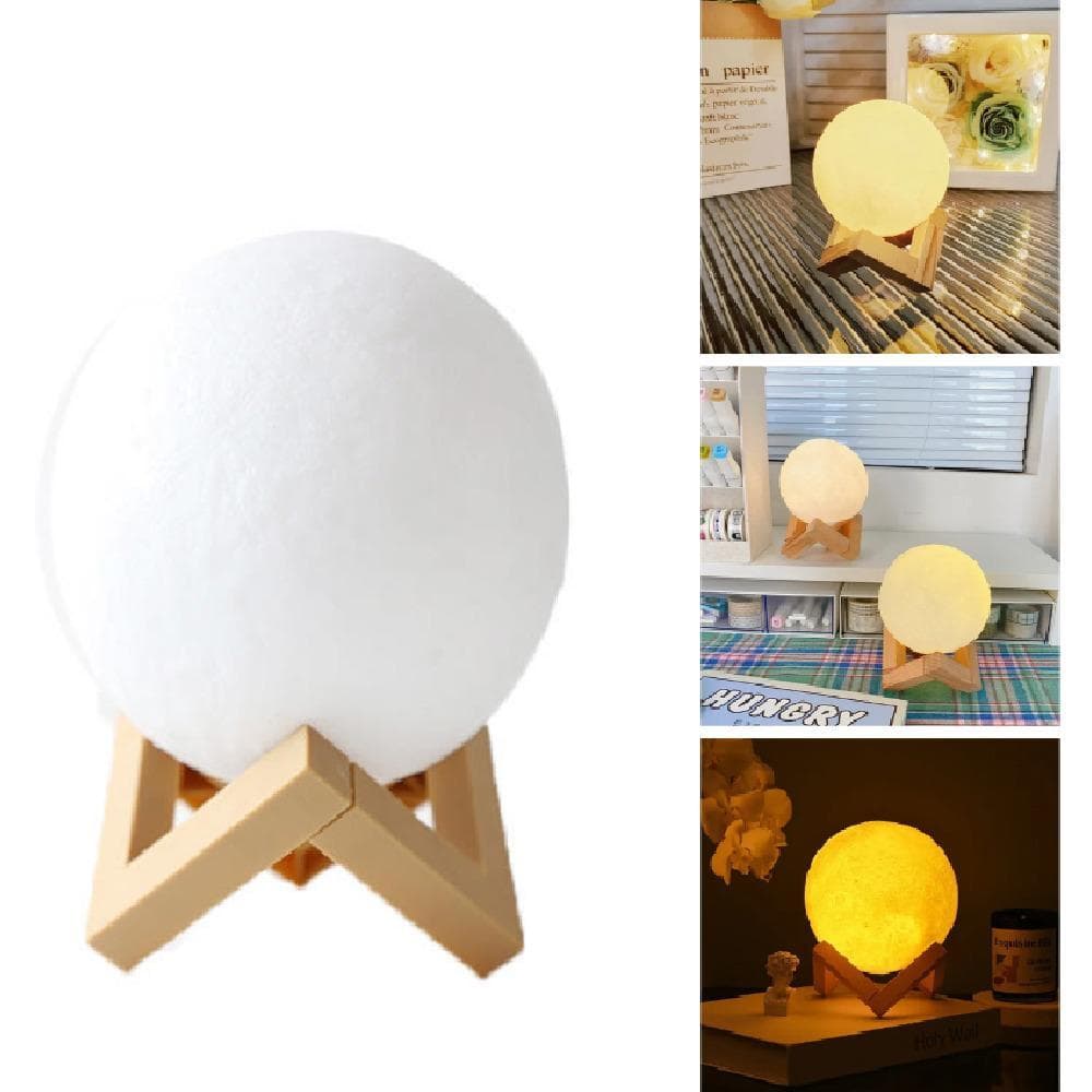 Luminaria Lua Cheia Abajur Led 3D De Mesa Sem Fio Bateria Luz Amarela Decorativo Quarto Sala