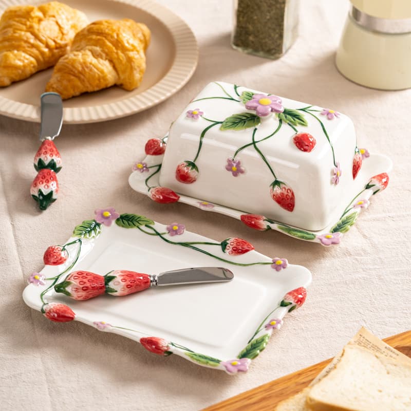 [Estoque pronto] Jarra de manteiga de cerâmica para manter fresco, restaurante ocidental, queijo, caixa de queijo, moran