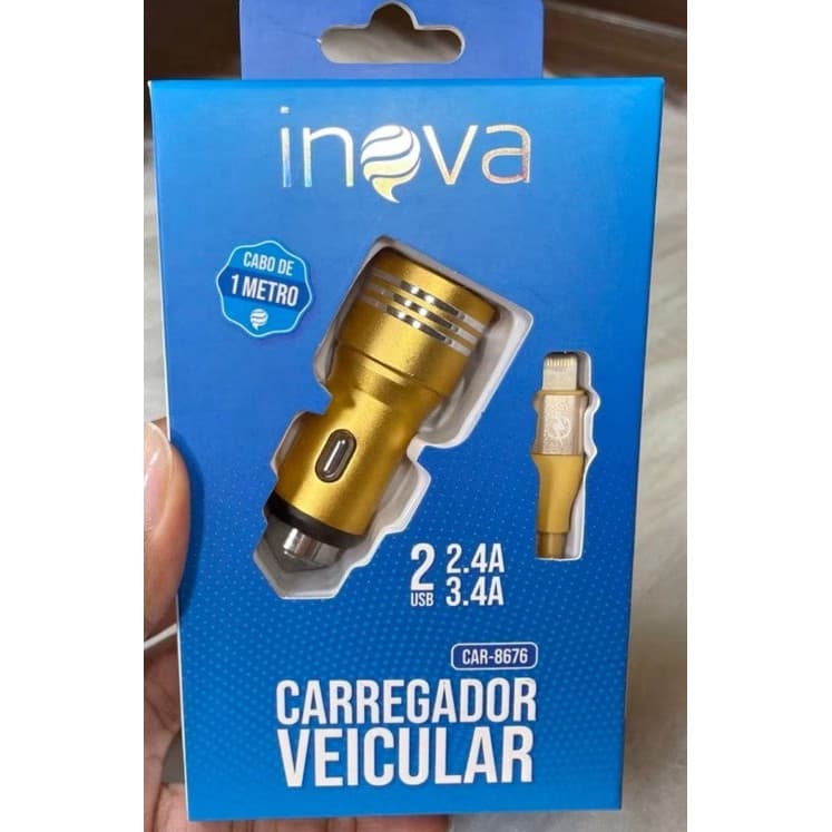 Carregador de Iphone para Carro Inova - Com 2 Saídas USB