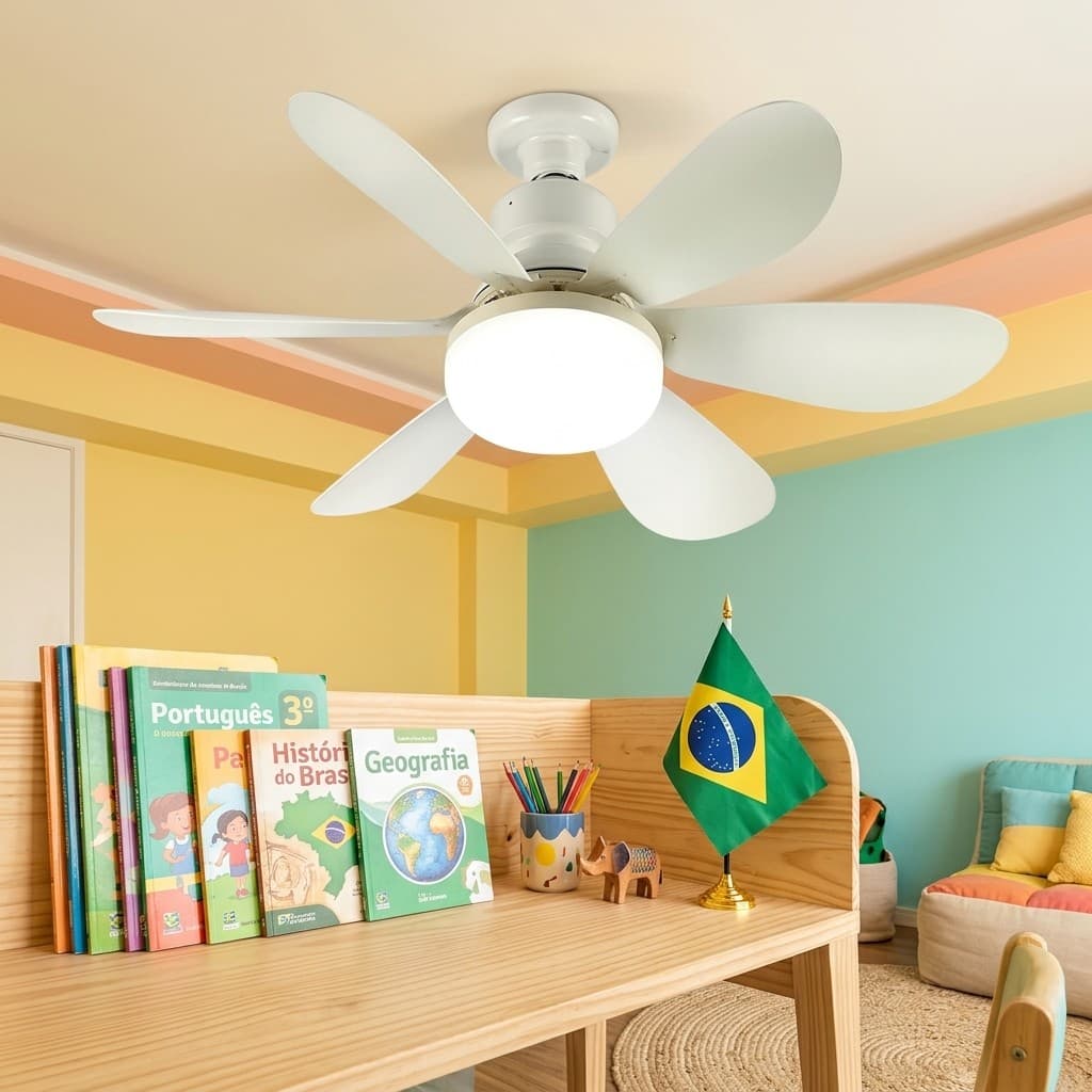 Lustre Ventilador De Teto Moderno Led 6 Folhas Controle Remoto Silencioso E27 Bivolt