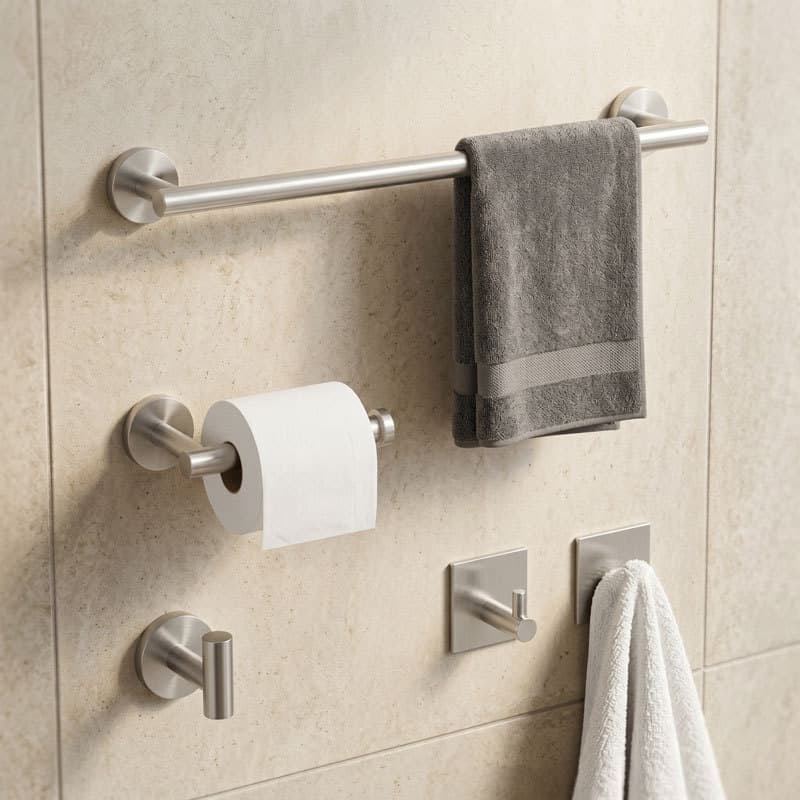 Kit Acessórios Banheiro 5 Peças Inox Parafusado – Organização Completa e Moderna