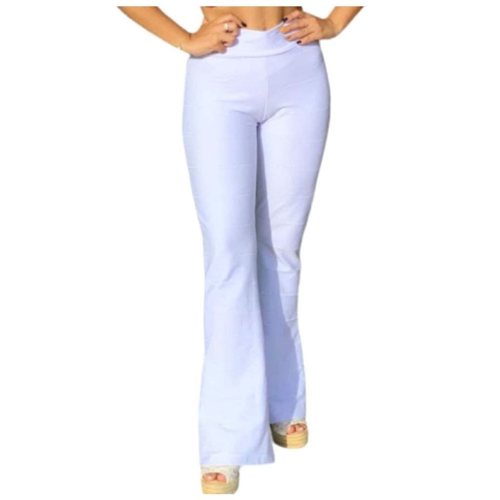 Calça Legging Flare Branca Bailarina Lisa Suplex Academia Enfermagem Esteticista Cós Alto