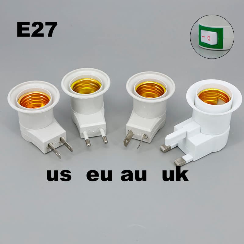 E27 Adaptador De Tomada De Energia Da Lâmpada Interruptor Liga/Desliga AC Eua AU Ue Reino Unido plug Plástico Padrão Par