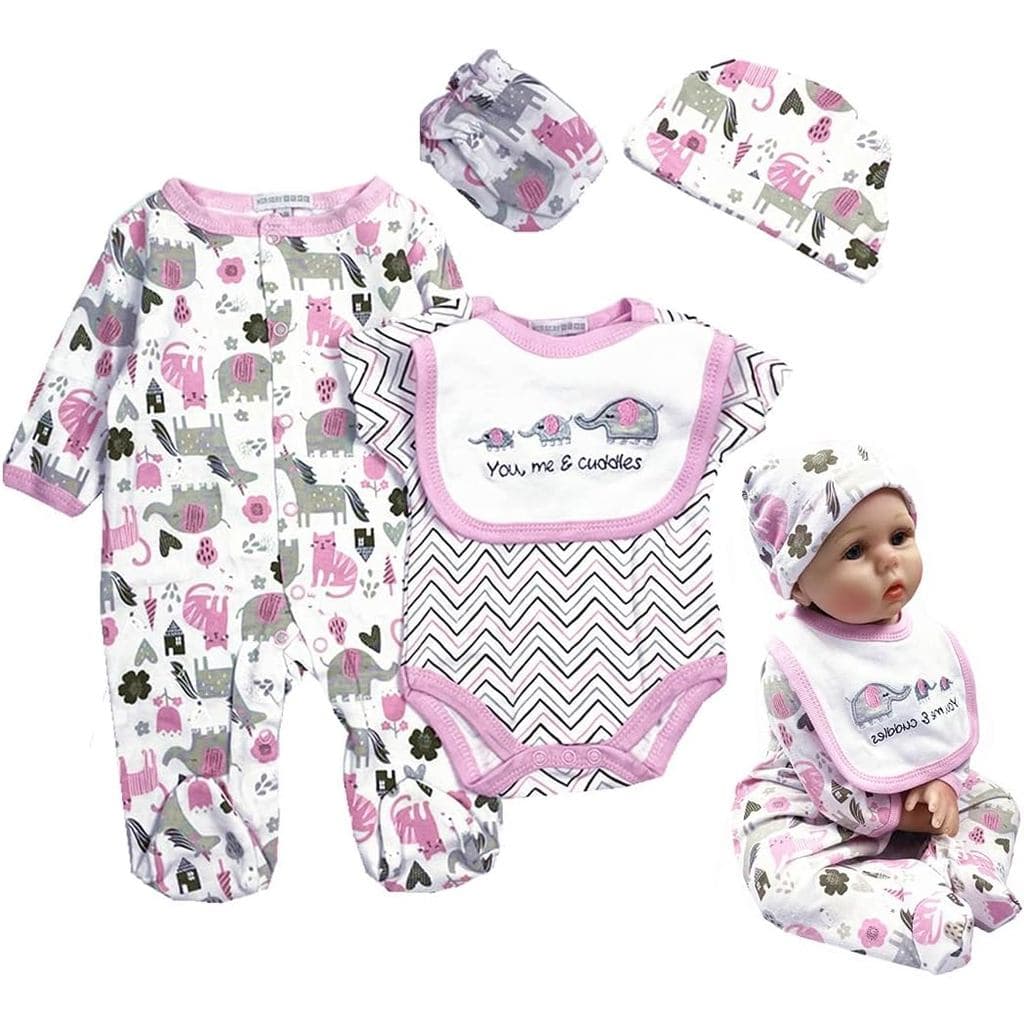 Roupas para Boneca Reborn Menina de 22 Polegadas, Conjunto de 5 Peças com Acessórios de Elefante para Bonecas Reborn de