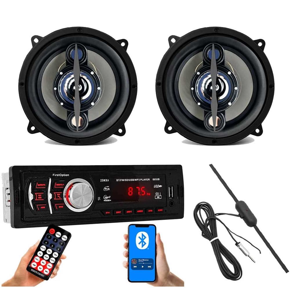 Kit Som Automotivo Bluetooth + Alto Falante 4  140w + Antena