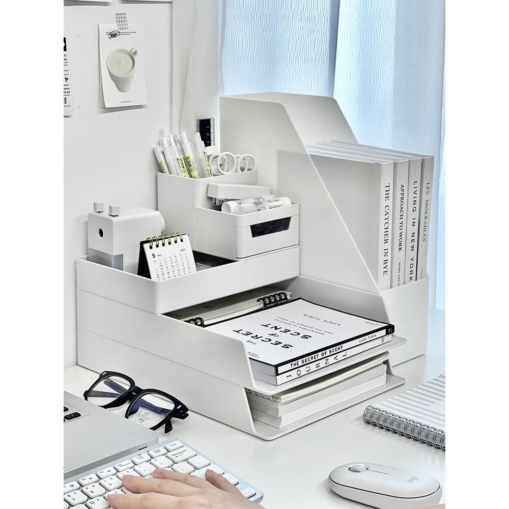 Caixa de armazenamento de mesa Rack de arquivo de escritório A4 prateleira Multi-função caneta titular bancada de escrit