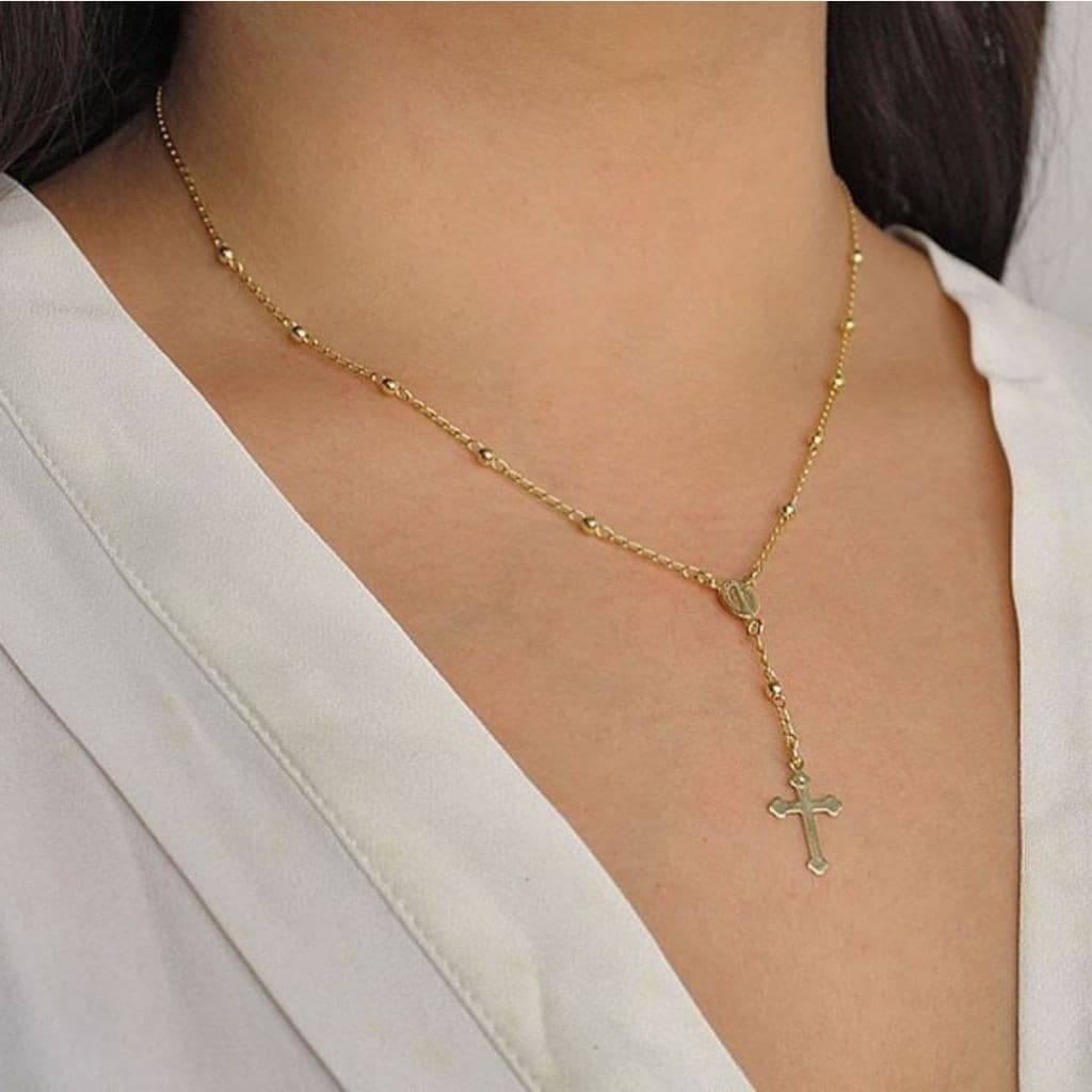 Colar Terço Nossa senhora banhado a Ouro 18k e Prata 925