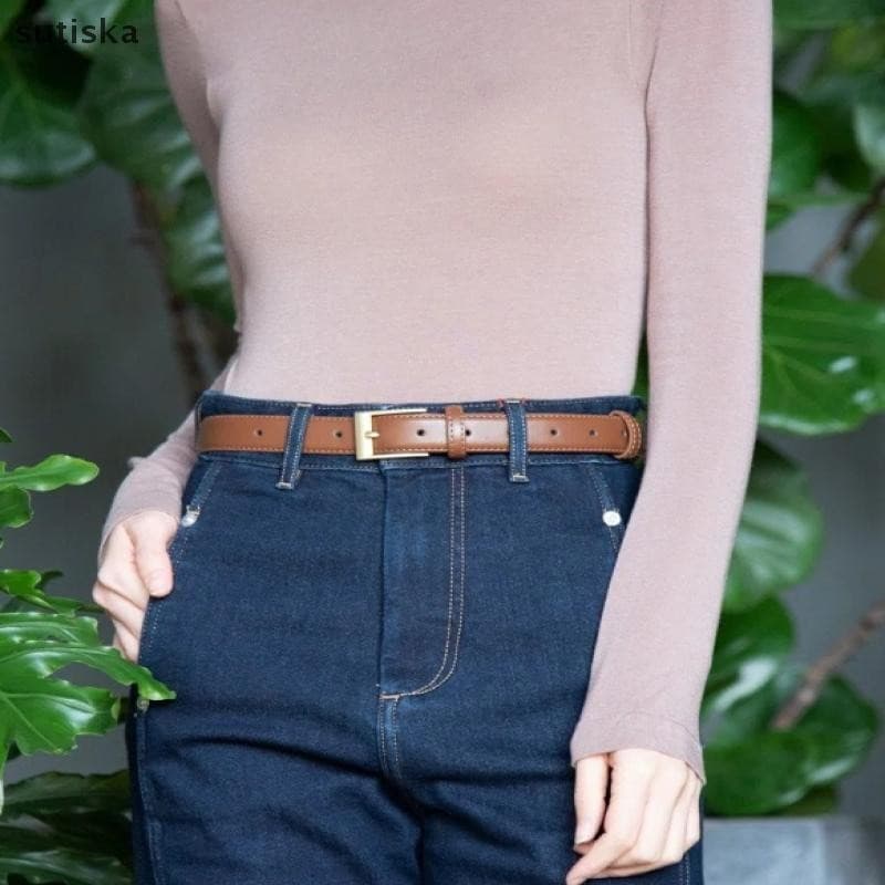 sutiska Produtos De Couro Cinto Feminino Liga Metal Pino Fivela Combinando Jeans Terno Preto Marrom Fino BR