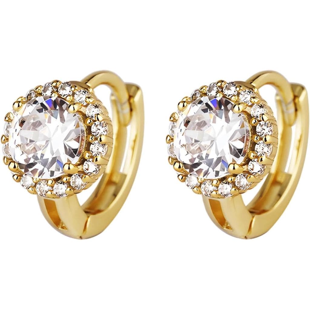 Brincos de Argola Pequenos e Delicados com Zircônia Cúbica Banhados a Ouro 14K, Brincos de Argola com Cristais para Mulh