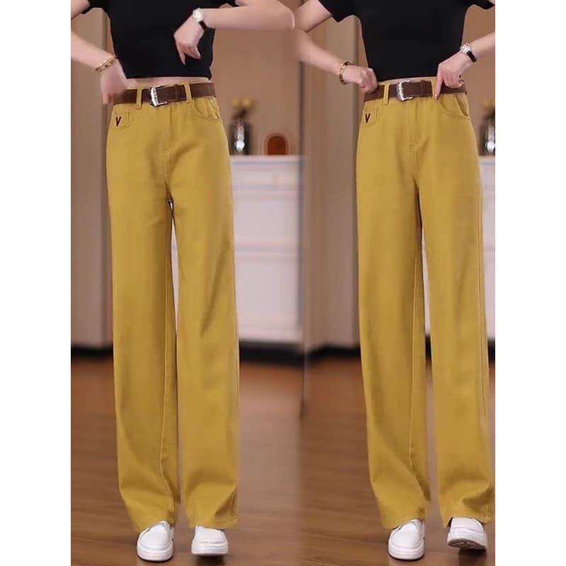 Amarelo macio Denim calças de perna reta feminina primavera outono 2025 novo estilo de venda quente Sycamore calças femi