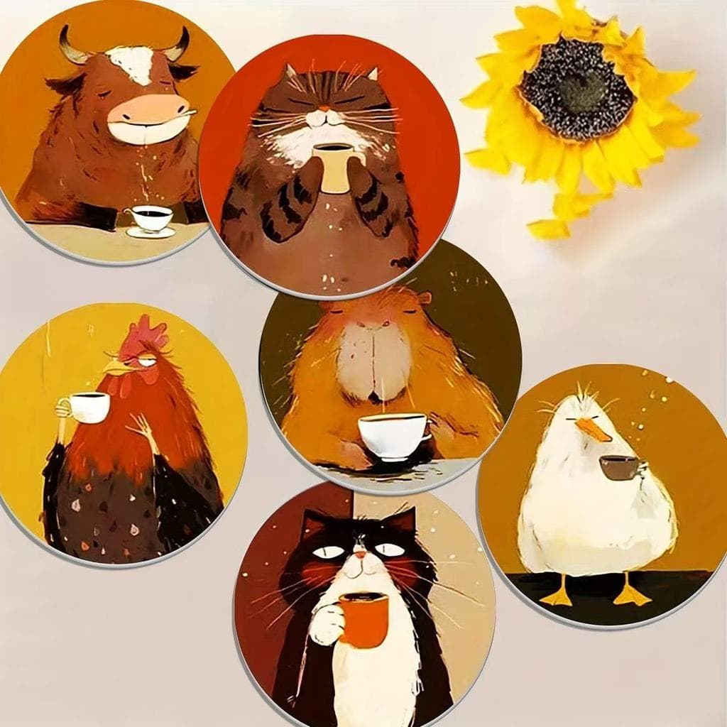 6 pçs bonito animal de estimação retrato porta-copos de madeira doméstico antiderrapante absorvente almofada de isolamen