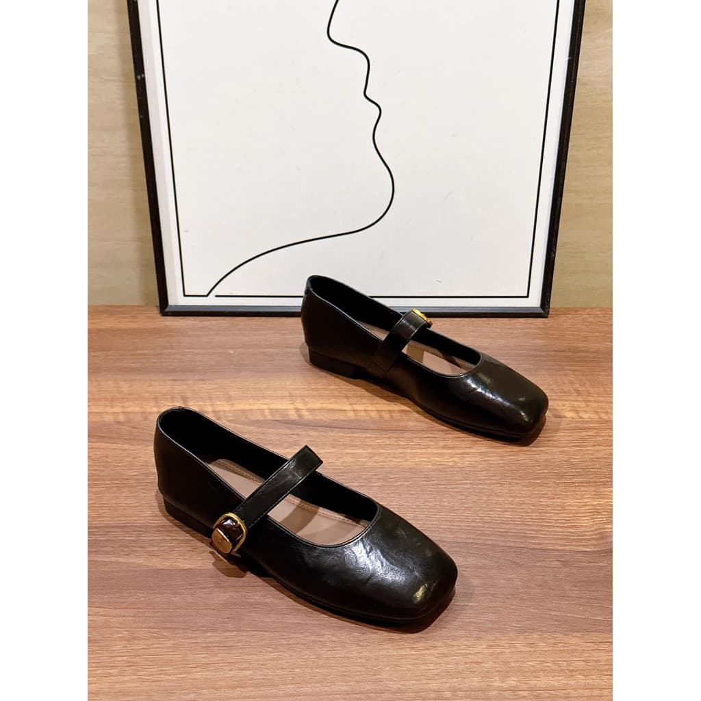 Francês plana fada Mary Jane pequenos sapatos de couro feminino 2025 novo estilo outono Retro dedo do pé quadrado suave