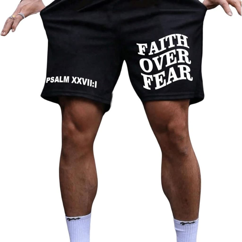 Short Moletom Faith Over Fear Largo Casual Treino Academia Verão y2k Streetwear Alta qualidade Envio Imediato Promoção