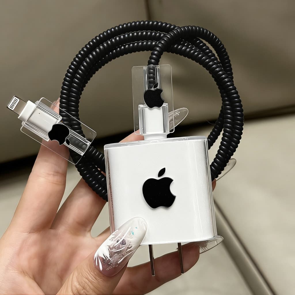 Capa Protetora Transparente para Carregador Apple 20W, Estilo Simples, Conjunto de Cabo de Dados com Corda Protetora Ant