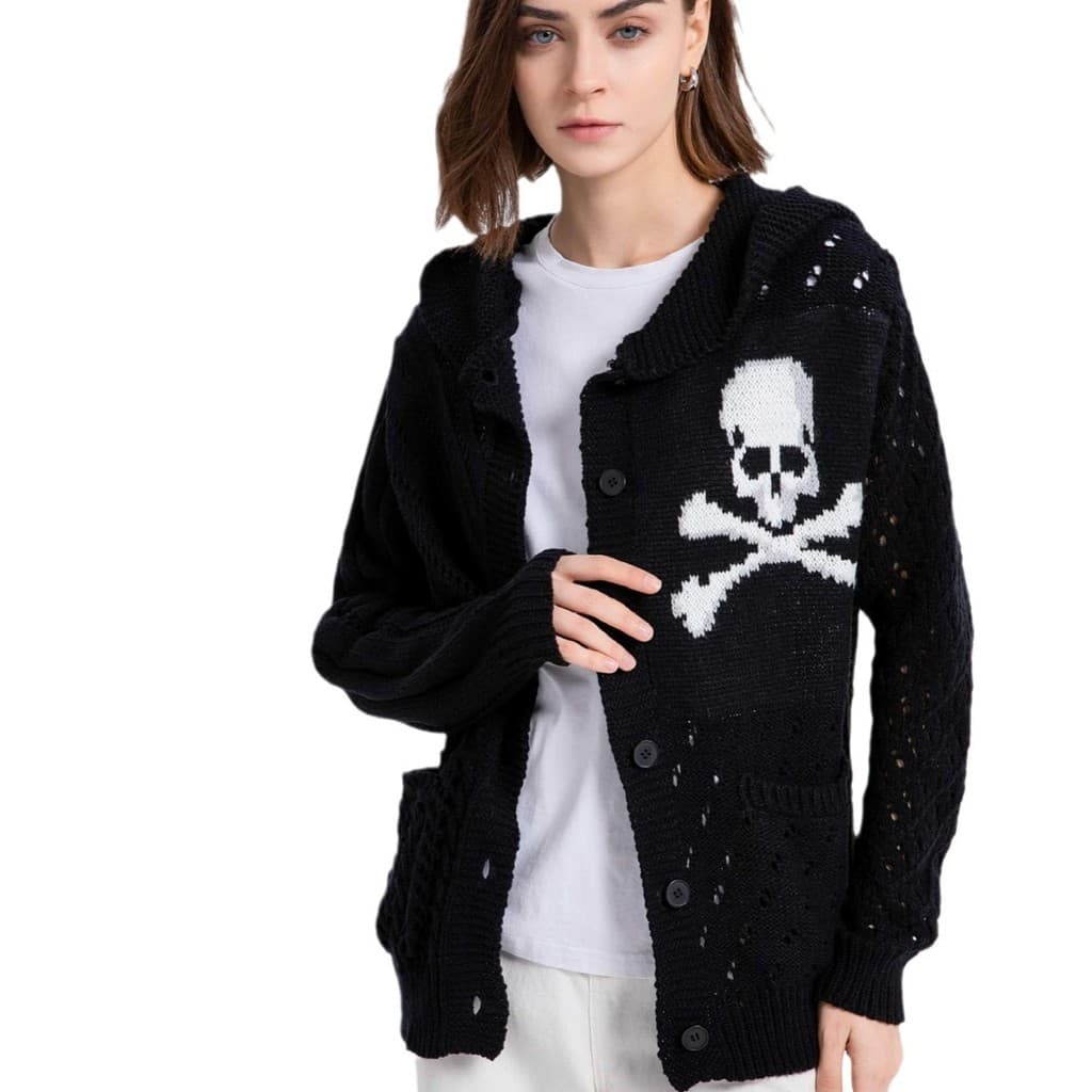 Amazon jaqueta cardigan Punk camisola com capuz Halloween crânio estilo gótico topo de malha cardigan feminino
