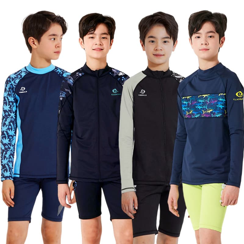 Crianças roupa de banho dividida meninos médio grande crianças estudantes de manga comprida Boxer roupa de banho de seca