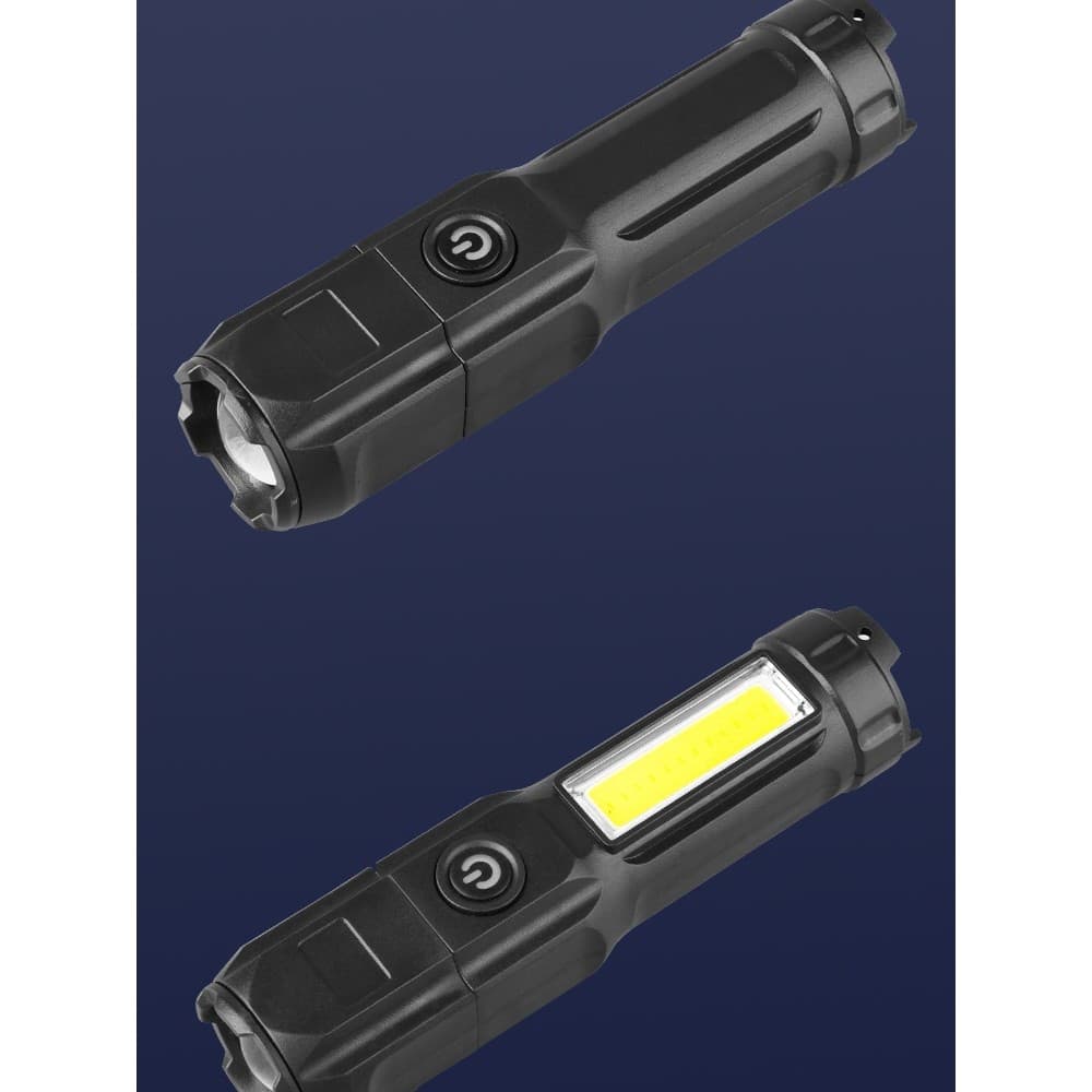 Lanterna pequena de emergência, lanterna de luz forte de quatro cabeças, luz lateral COB, lanterna portátil, carregament