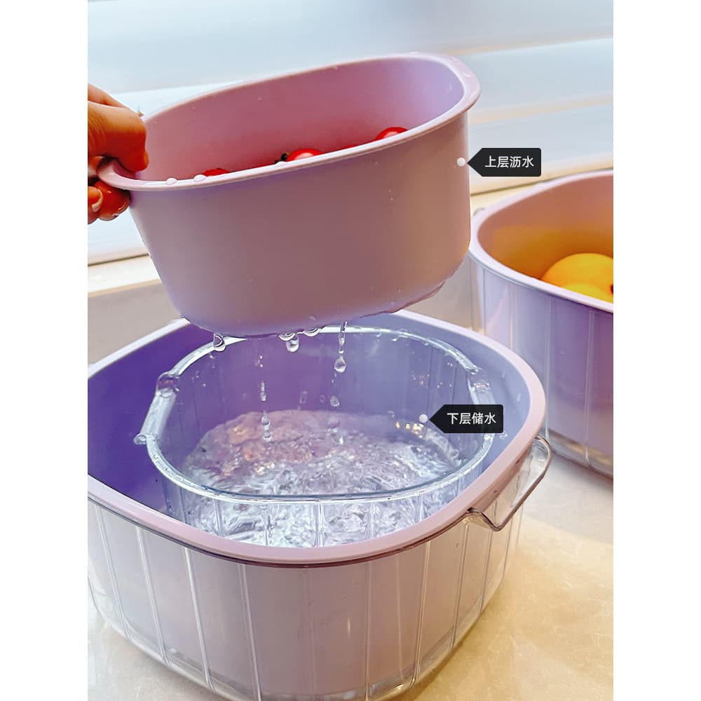 Bacia de lavagem de vegetais de camada dupla cesta de drenagem cozinha doméstica sala de estar mesa de café plástico fru
