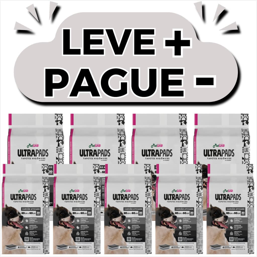 Kit 9 Pacotes Tapetes Higiênicos Para Cães UltraPads Carvão Ativado Petlike 80x60cm Com 270 Tapetes