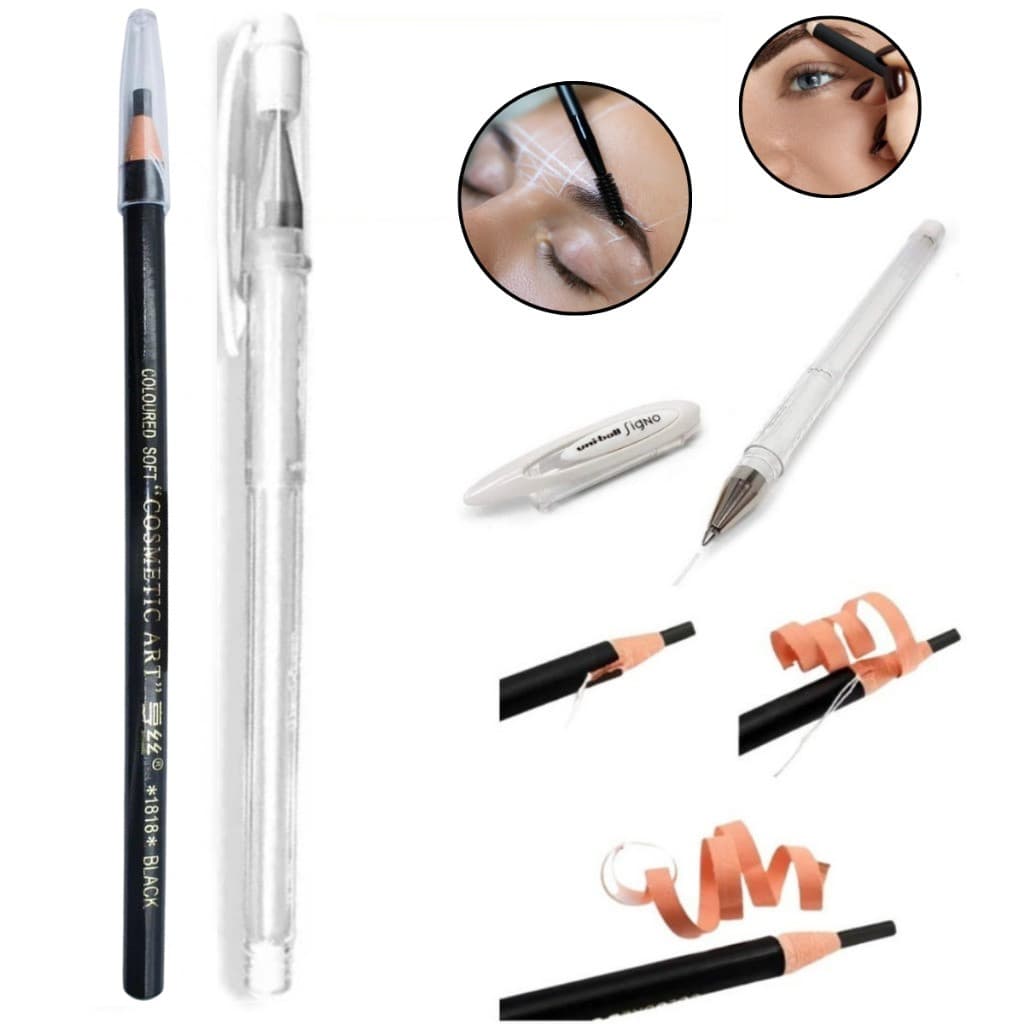 Lápis Dermatográfico + Caneta Gel Branca para Design de Sobrancelhas (S27)
