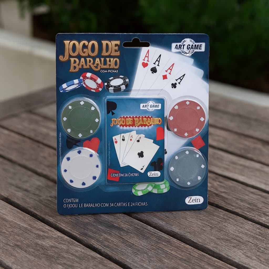 Jogo de Baralho com Fichas - Art Game 54 Cartas 24 Fichas